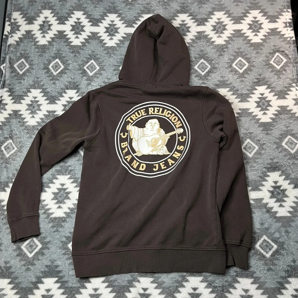 True Religion Mens Buddha Silicone Seal Zip Hoodie Brown 700887R Medium